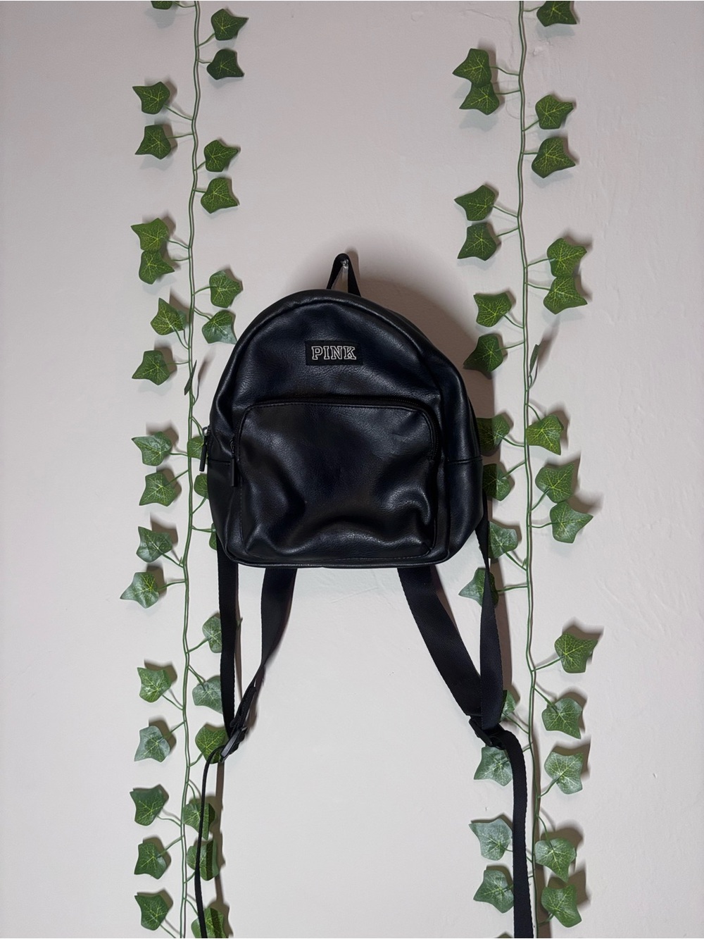 PINK Victoria's Secret Black Faux-Leather Mini Backpack